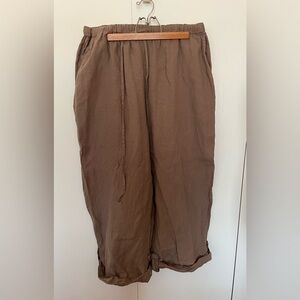 Flax Linen drawstring Waist Pants in brown